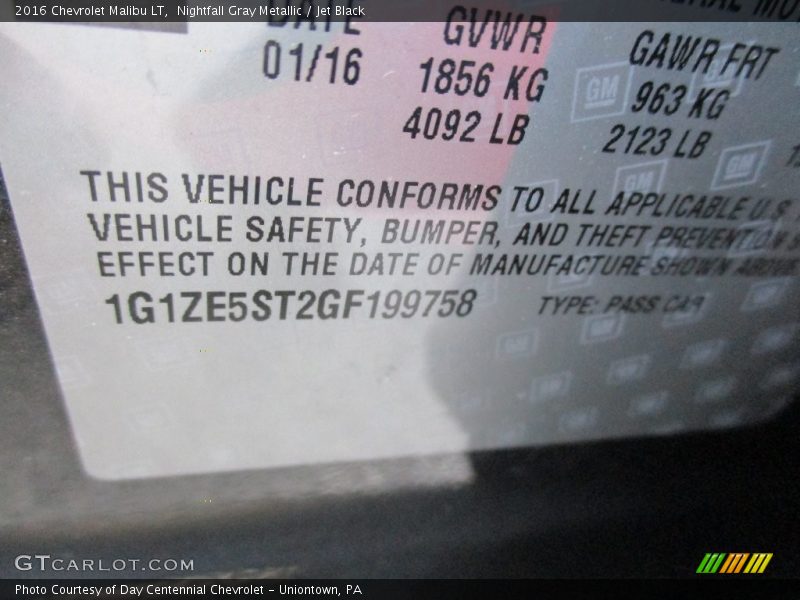 Nightfall Gray Metallic / Jet Black 2016 Chevrolet Malibu LT
