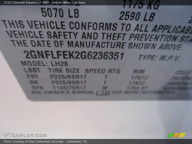 Summit White / Jet Black 2016 Chevrolet Equinox LT AWD