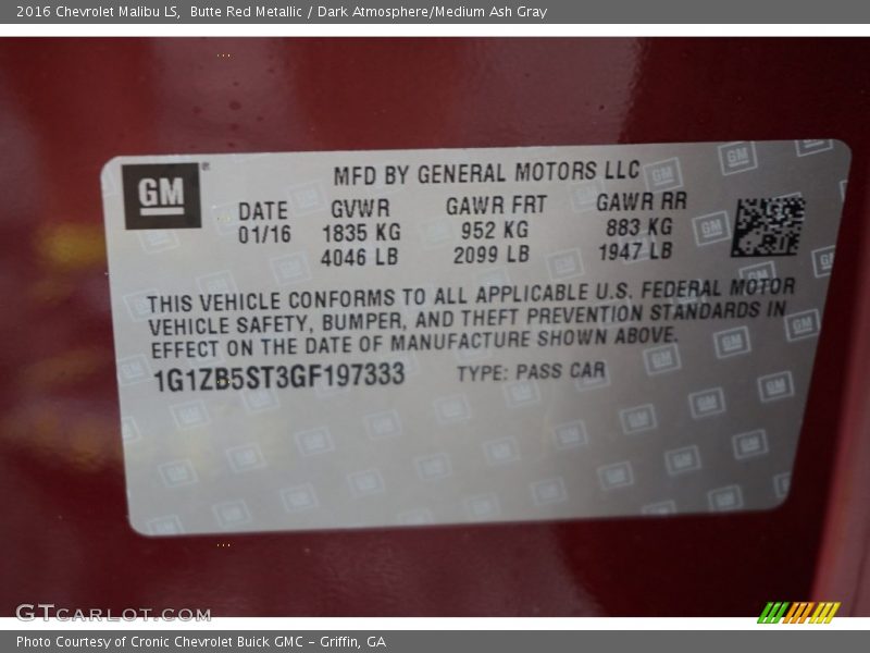 Butte Red Metallic / Dark Atmosphere/Medium Ash Gray 2016 Chevrolet Malibu LS