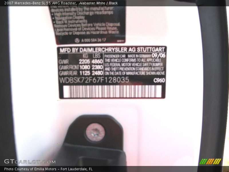 2007 SL 55 AMG Roadster Alabaster White Color Code 960