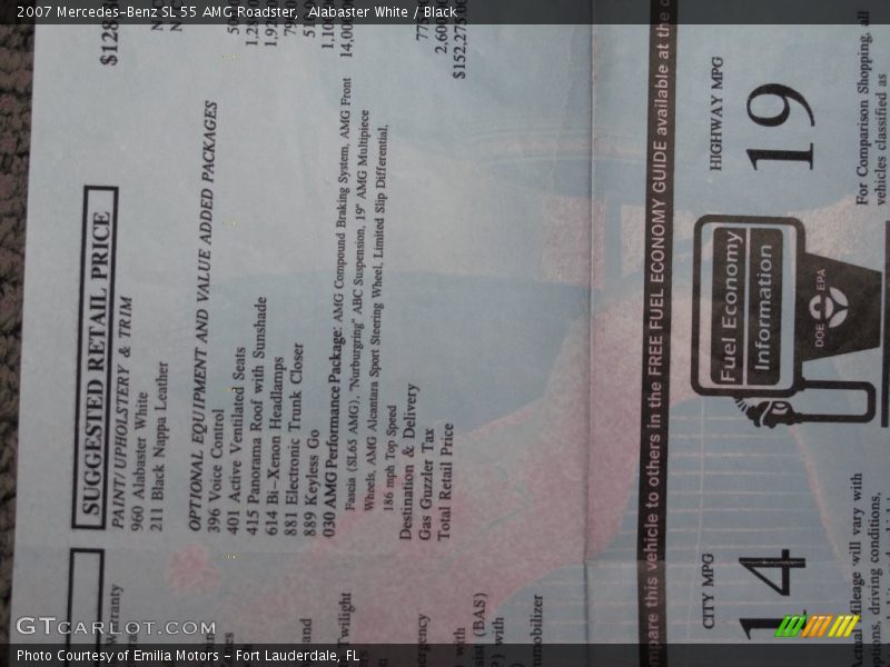  2007 SL 55 AMG Roadster Window Sticker