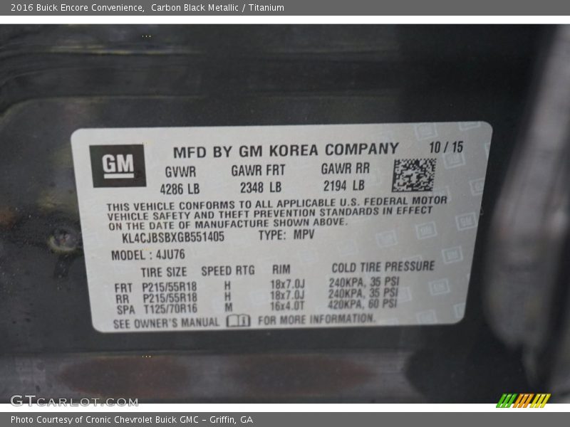 Carbon Black Metallic / Titanium 2016 Buick Encore Convenience