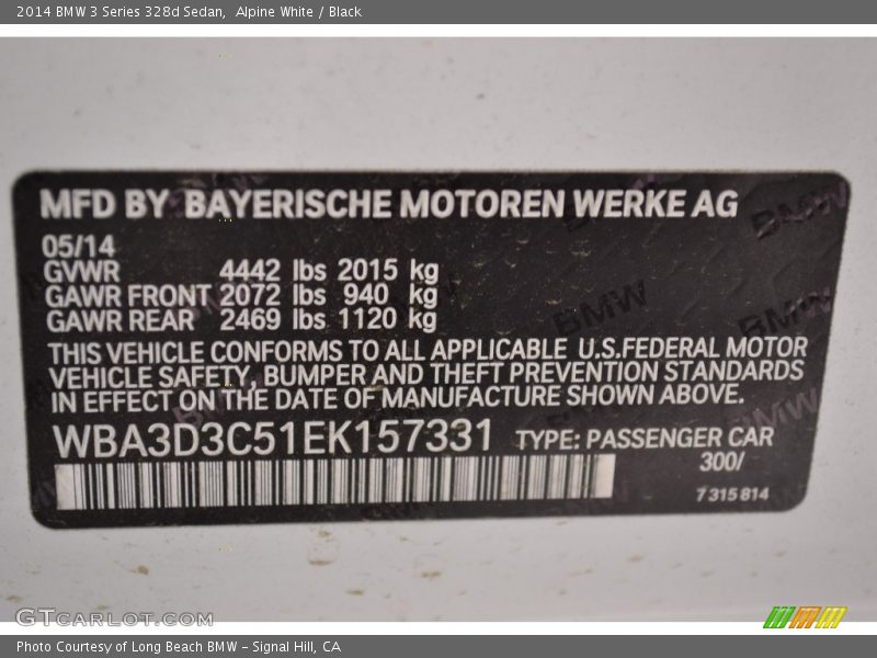 Alpine White / Black 2014 BMW 3 Series 328d Sedan