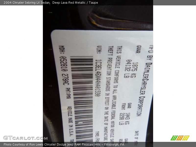 Deep Lava Red Metallic / Taupe 2004 Chrysler Sebring LX Sedan