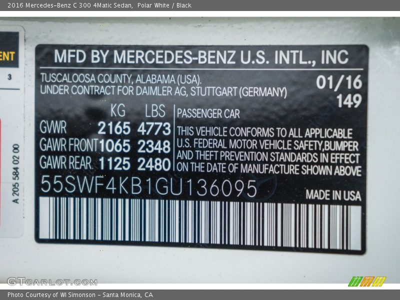 Polar White / Black 2016 Mercedes-Benz C 300 4Matic Sedan