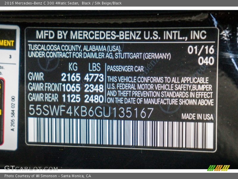 Black / Silk Beige/Black 2016 Mercedes-Benz C 300 4Matic Sedan