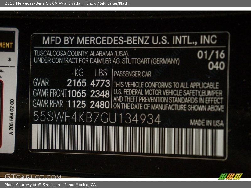 Black / Silk Beige/Black 2016 Mercedes-Benz C 300 4Matic Sedan