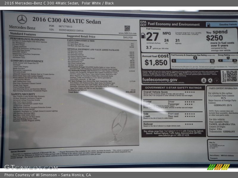 Polar White / Black 2016 Mercedes-Benz C 300 4Matic Sedan
