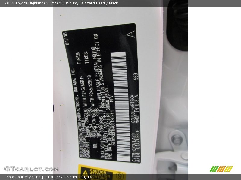 Blizzard Pearl / Black 2016 Toyota Highlander Limited Platinum