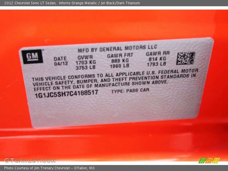 Inferno Orange Metallic / Jet Black/Dark Titanium 2012 Chevrolet Sonic LT Sedan