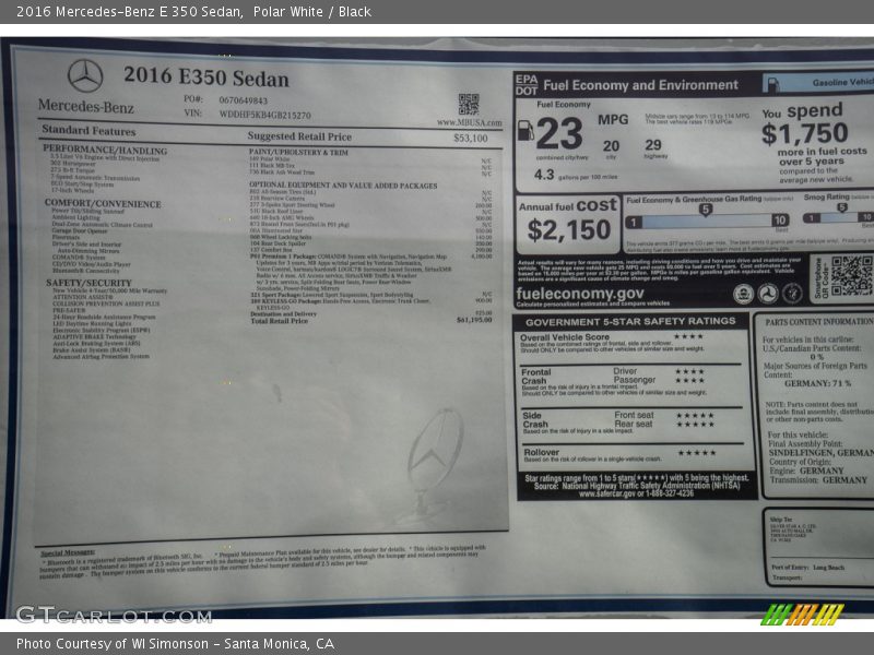 Polar White / Black 2016 Mercedes-Benz E 350 Sedan