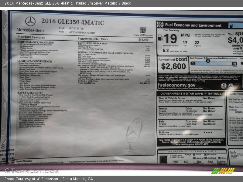 Palladium Silver Metallic / Black 2016 Mercedes-Benz GLE 350 4Matic