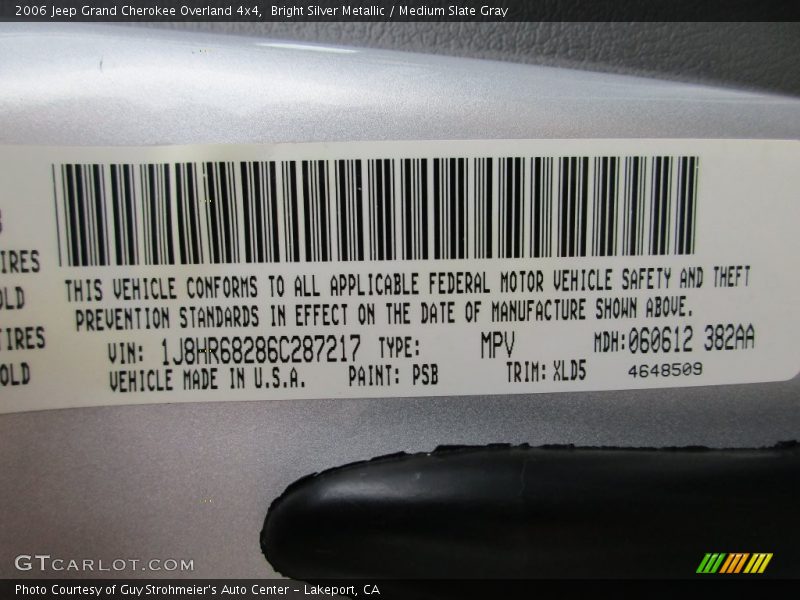 Bright Silver Metallic / Medium Slate Gray 2006 Jeep Grand Cherokee Overland 4x4
