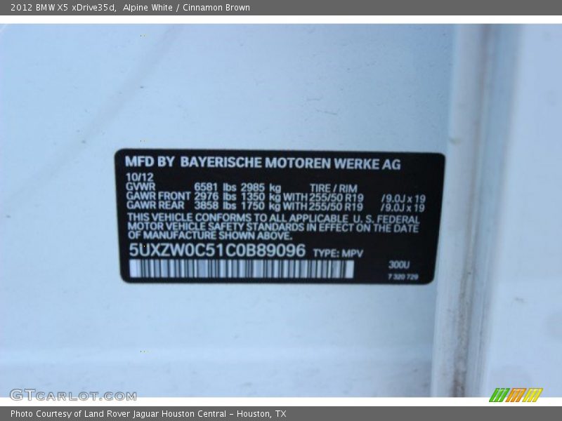 Alpine White / Cinnamon Brown 2012 BMW X5 xDrive35d