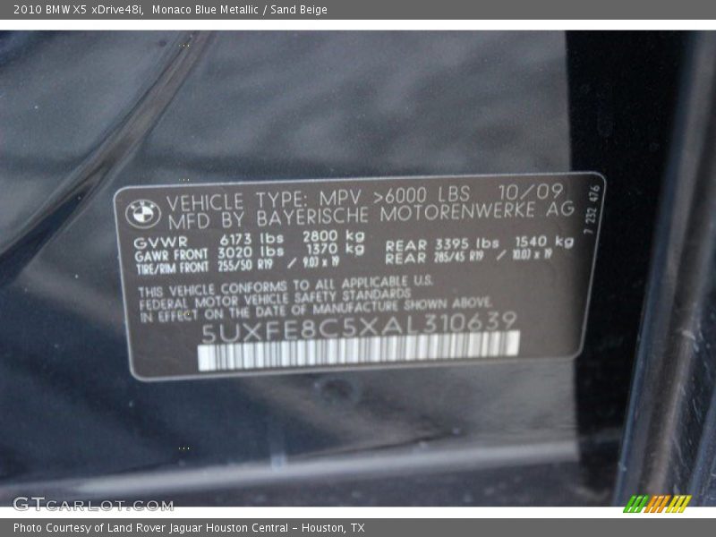 Monaco Blue Metallic / Sand Beige 2010 BMW X5 xDrive48i
