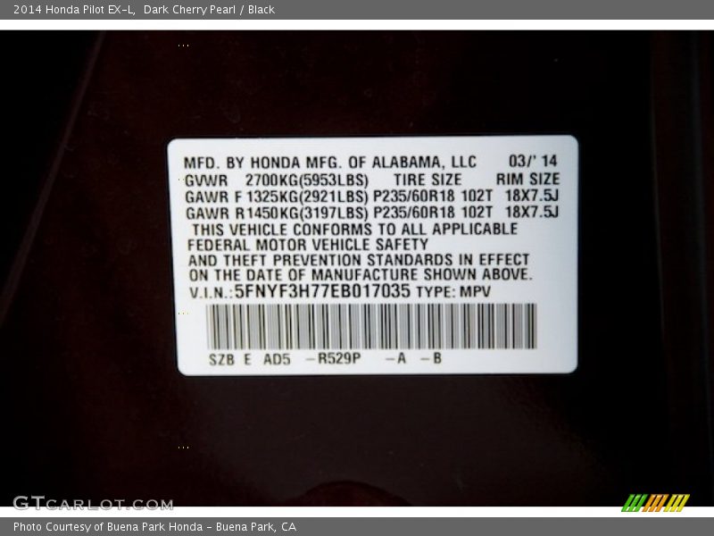 Dark Cherry Pearl / Black 2014 Honda Pilot EX-L