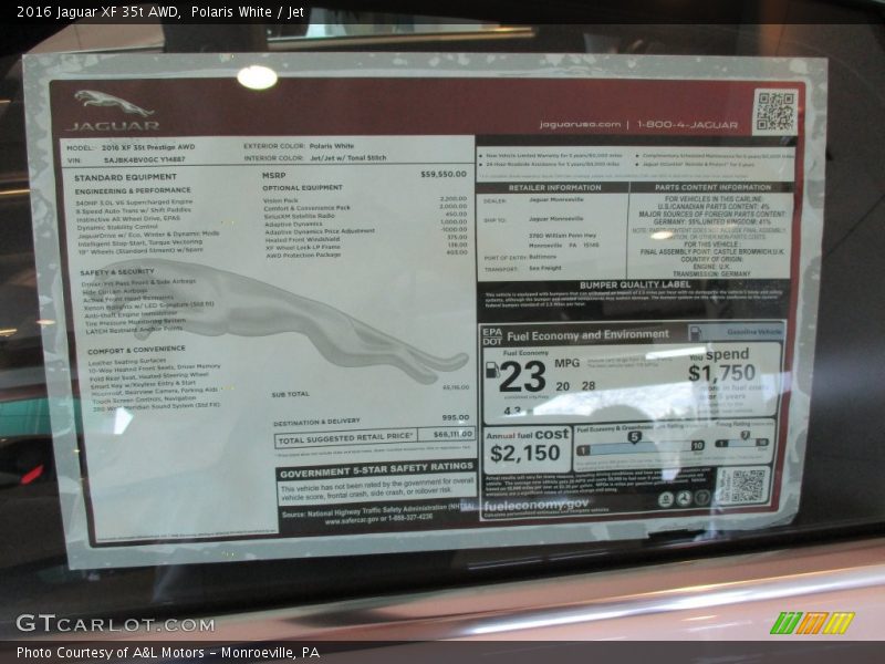  2016 XF 35t AWD Window Sticker