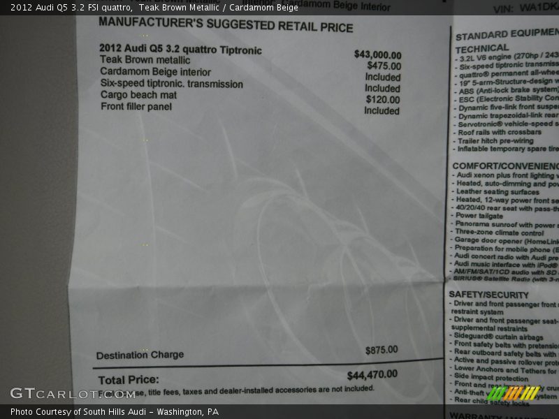 Teak Brown Metallic / Cardamom Beige 2012 Audi Q5 3.2 FSI quattro