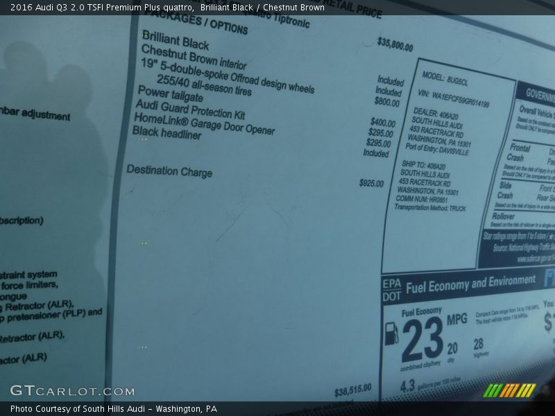  2016 Q3 2.0 TSFI Premium Plus quattro Window Sticker