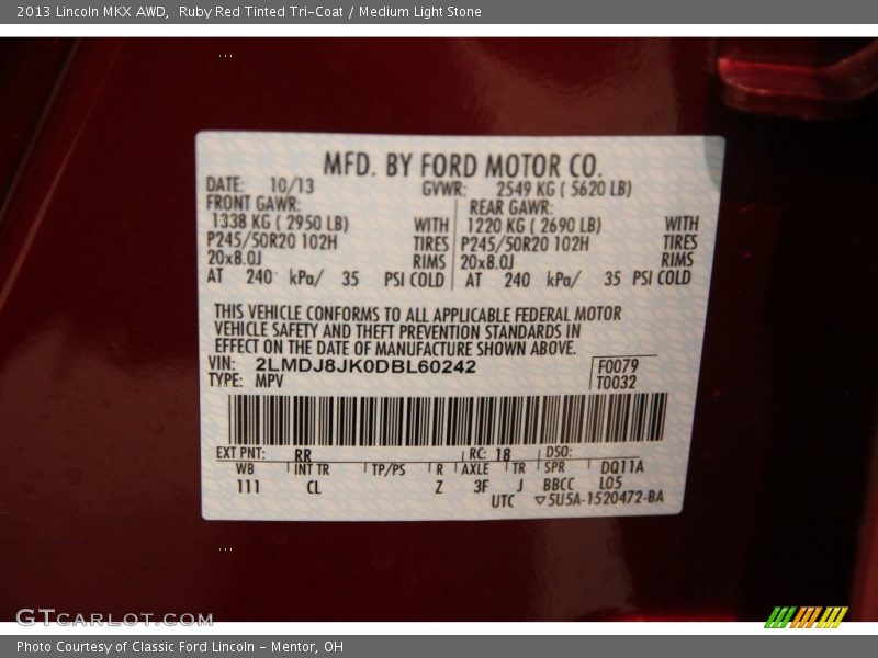 Ruby Red Tinted Tri-Coat / Medium Light Stone 2013 Lincoln MKX AWD