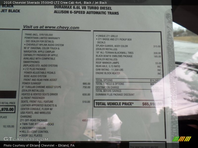 Black / Jet Black 2016 Chevrolet Silverado 3500HD LTZ Crew Cab 4x4