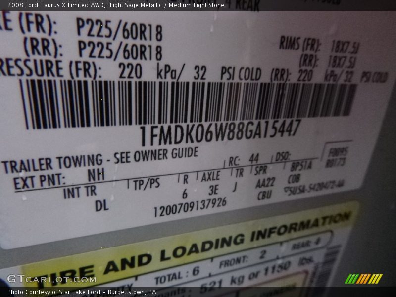 Light Sage Metallic / Medium Light Stone 2008 Ford Taurus X Limited AWD