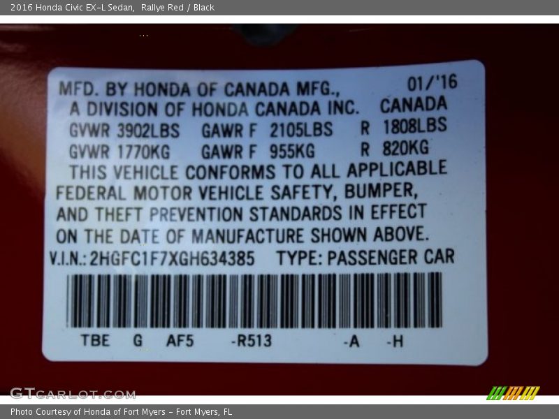 Rallye Red / Black 2016 Honda Civic EX-L Sedan