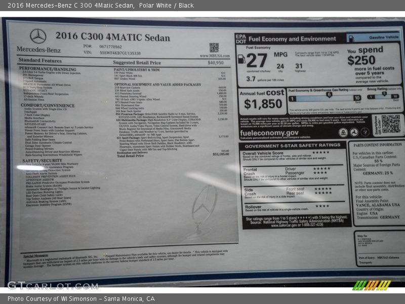 Polar White / Black 2016 Mercedes-Benz C 300 4Matic Sedan