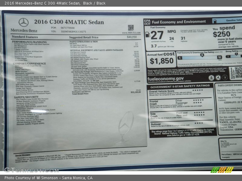 Black / Black 2016 Mercedes-Benz C 300 4Matic Sedan