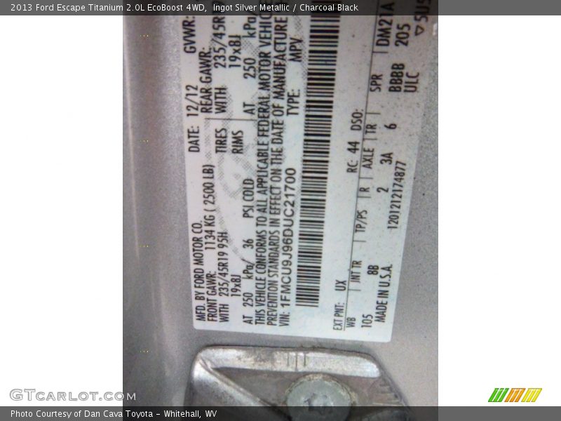 Ingot Silver Metallic / Charcoal Black 2013 Ford Escape Titanium 2.0L EcoBoost 4WD