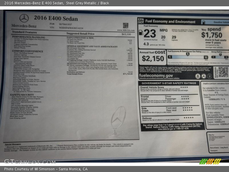Steel Grey Metallic / Black 2016 Mercedes-Benz E 400 Sedan