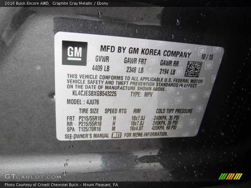 Graphite Gray Metallic / Ebony 2016 Buick Encore AWD