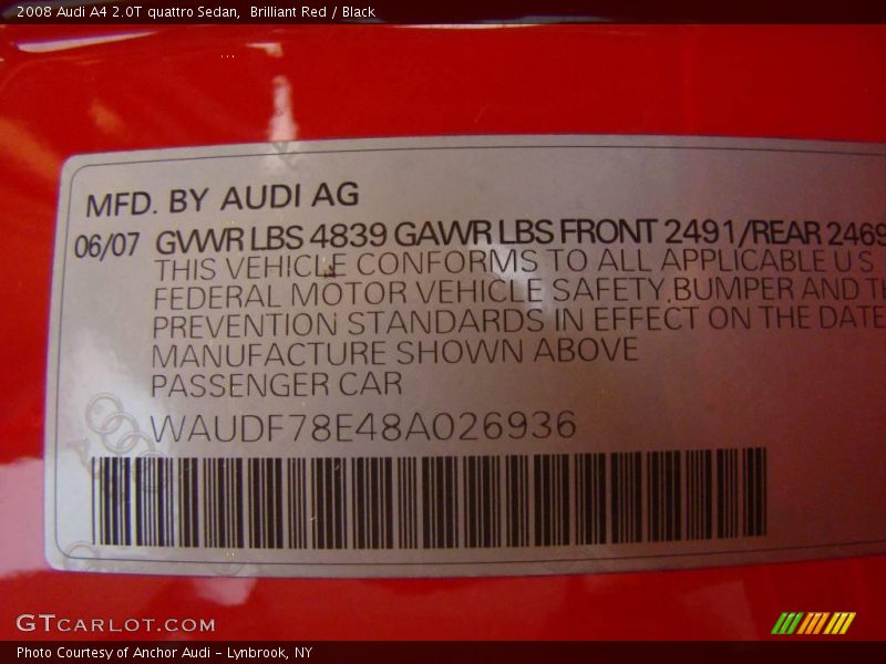 Brilliant Red / Black 2008 Audi A4 2.0T quattro Sedan