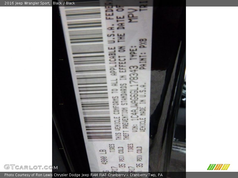 Black / Black 2016 Jeep Wrangler Sport
