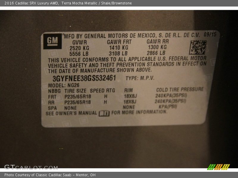 Terra Mocha Metallic / Shale/Brownstone 2016 Cadillac SRX Luxury AWD