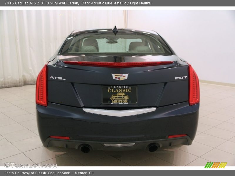 Dark Adriatic Blue Metallic / Light Neutral 2016 Cadillac ATS 2.0T Luxury AWD Sedan