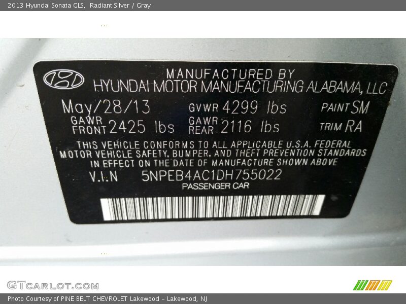 Radiant Silver / Gray 2013 Hyundai Sonata GLS
