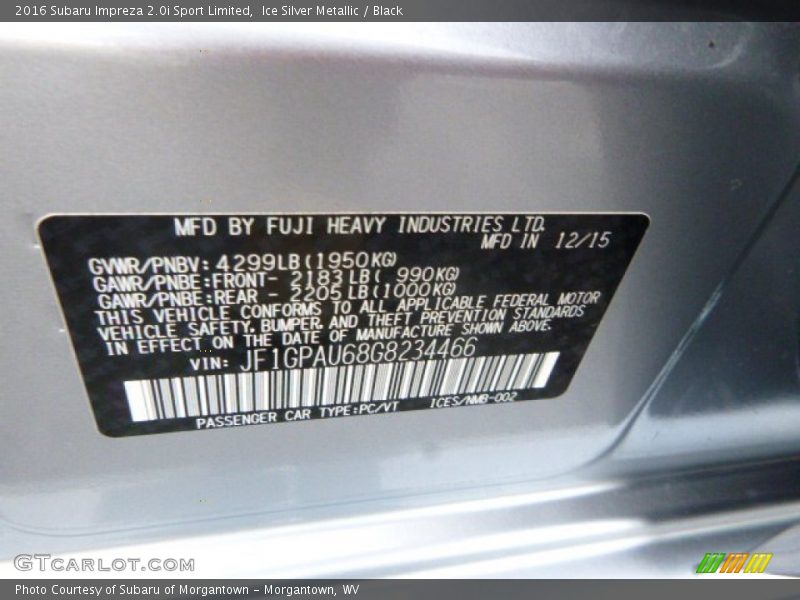 Ice Silver Metallic / Black 2016 Subaru Impreza 2.0i Sport Limited