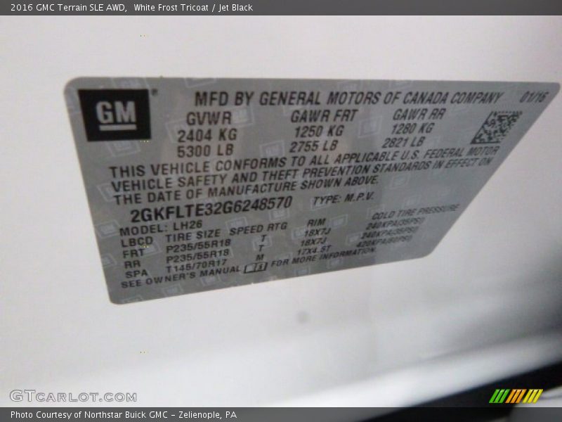 White Frost Tricoat / Jet Black 2016 GMC Terrain SLE AWD