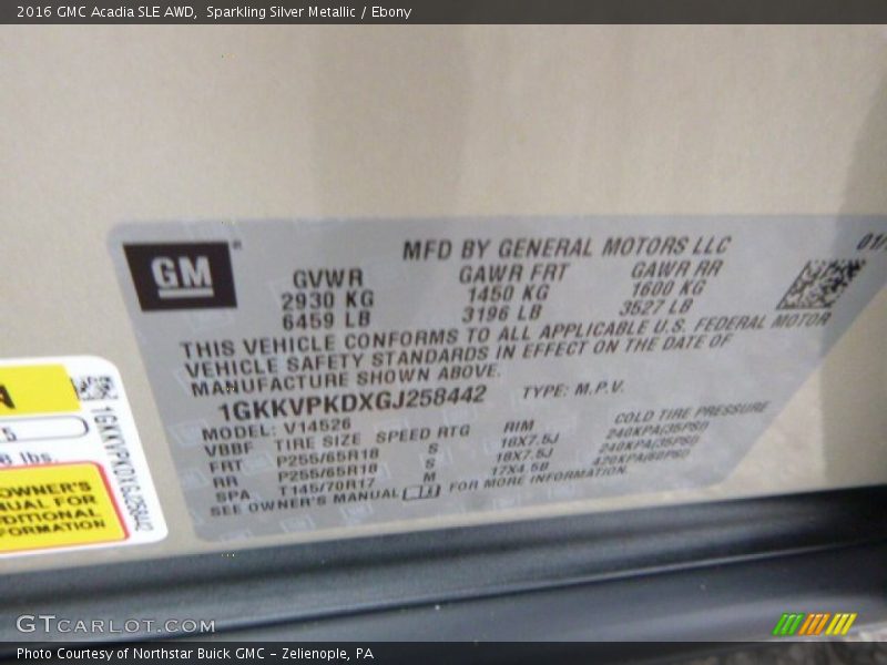Sparkling Silver Metallic / Ebony 2016 GMC Acadia SLE AWD
