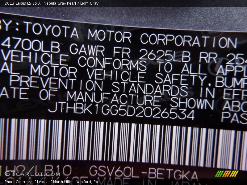 Nebula Gray Pearl / Light Gray 2013 Lexus ES 350