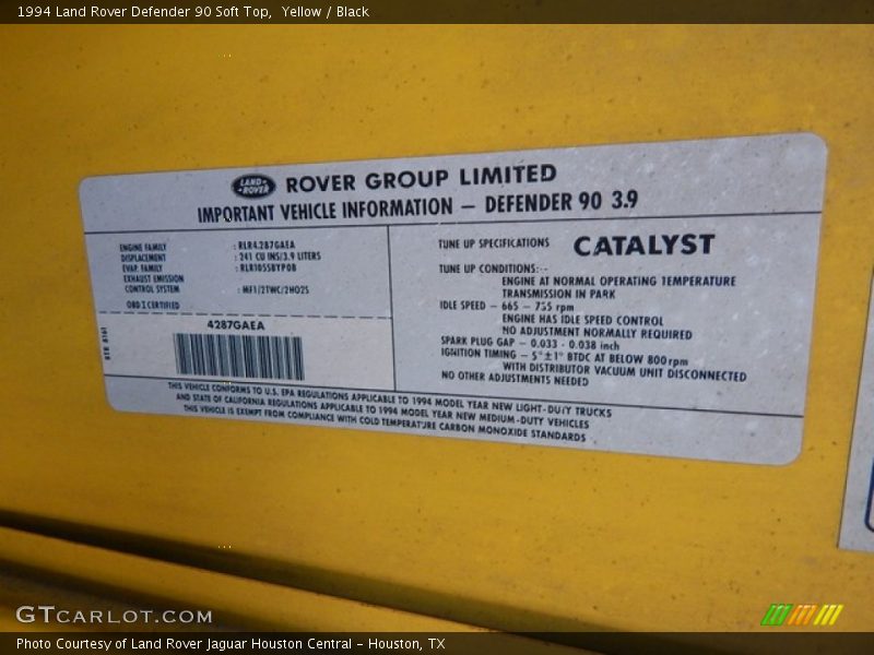 Yellow / Black 1994 Land Rover Defender 90 Soft Top