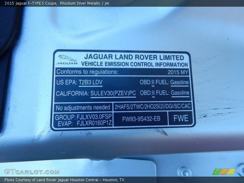 Rhodium Silver Metallic / Jet 2015 Jaguar F-TYPE S Coupe