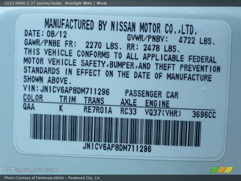 Moonlight White / Wheat 2013 Infiniti G 37 Journey Sedan