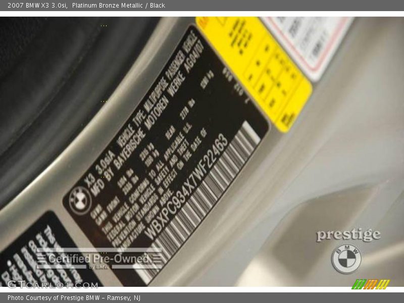 Platinum Bronze Metallic / Black 2007 BMW X3 3.0si