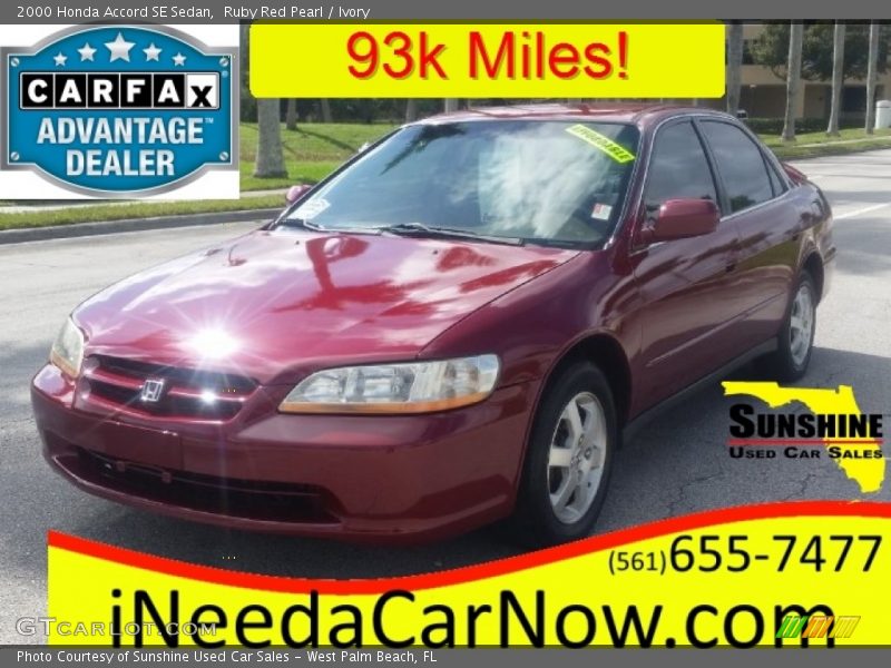 Ruby Red Pearl / Ivory 2000 Honda Accord SE Sedan