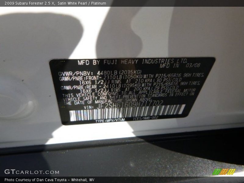 Satin White Pearl / Platinum 2009 Subaru Forester 2.5 X