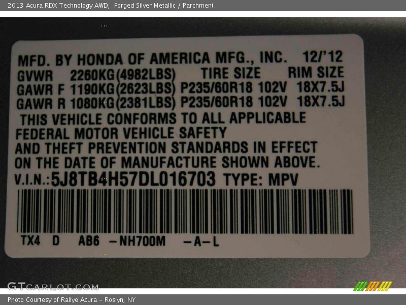 Forged Silver Metallic / Parchment 2013 Acura RDX Technology AWD