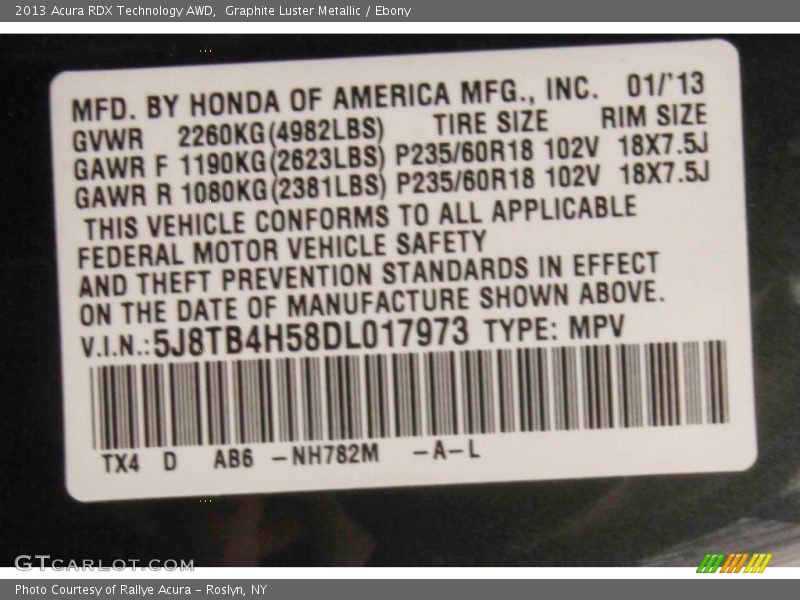 Graphite Luster Metallic / Ebony 2013 Acura RDX Technology AWD