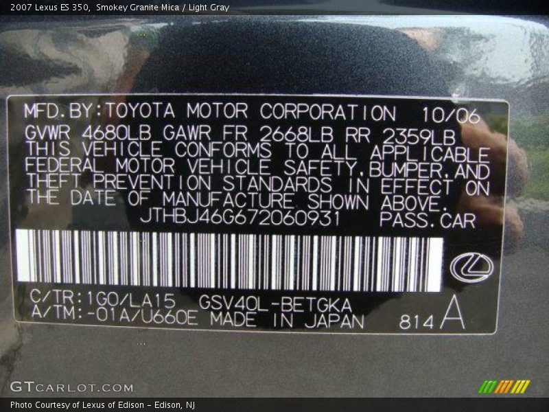 Smokey Granite Mica / Light Gray 2007 Lexus ES 350